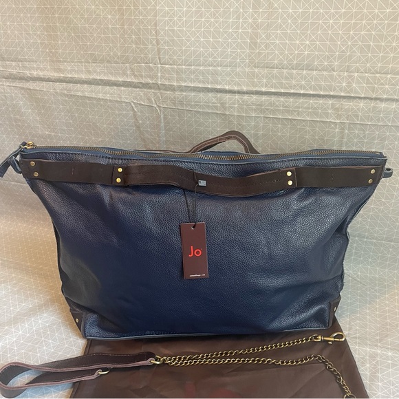 NWT Jo Handbags Drew Tote in Navy Pebbled Leather - Picture 2 of 11